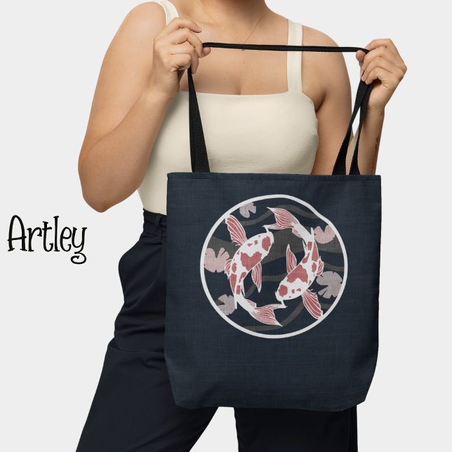 Tote Bag Logo Pretty Rose et Noir Koi Fish Pond (Créateur téléchargé)