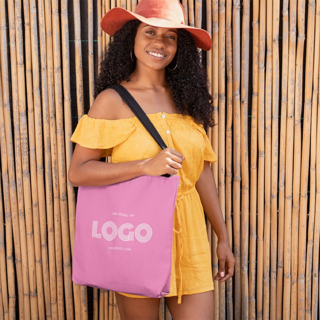 Tote Bag Logo rectangulaire rose et blanc moderne pour fill (Modern Girly Pink and White Rectangular Logo Tote Bag)