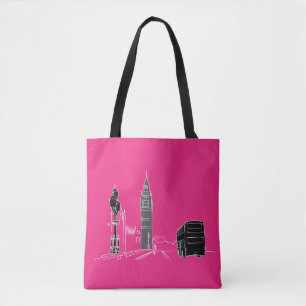 Tote Bag Londres Néon Moderne Pop Art Croquis Noir Cool