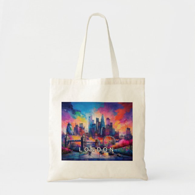 Tote Bag Londres Skyline Abstrait Art (Devant)
