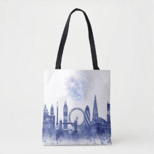 Tote Bag Londres Skyline - Aquarelle bleue
