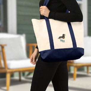 Tote Bag Longhair Miniature Dachshund Monogram Canvas