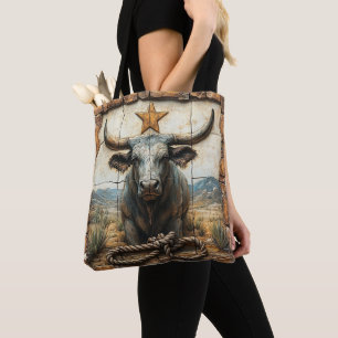 Tote Bag Longhorn Bull Rope Gold Star Desert Mounts