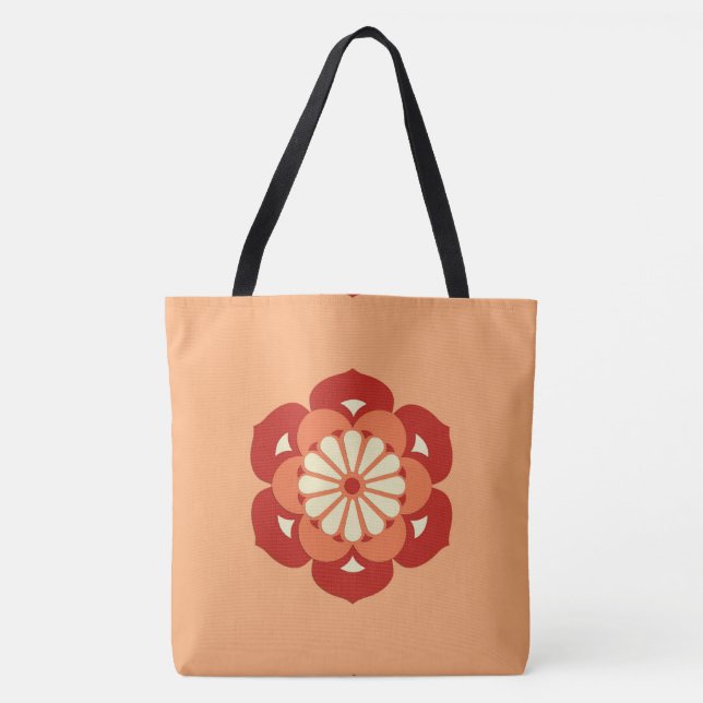 Tote Bag Lotus Flower Mandala, Pastel Orange et Mandarin (Devant)