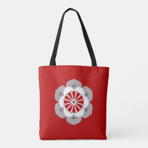 Tote Bag Lotus Flower Mandala, rouge foncé, gris et blanc
