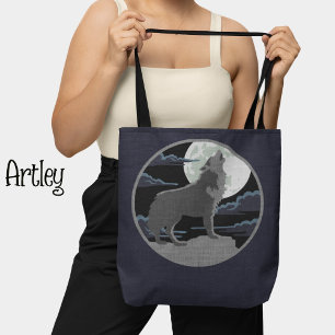 Tote Bag Loup bleu rustique hurlant sur la scène de la natu
