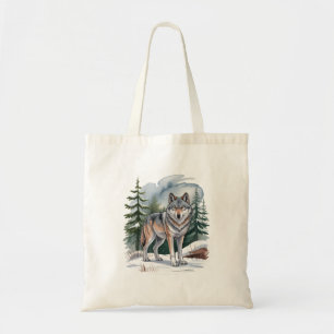 Tote Bag Loup d'hiver rétro aquarelle 90's nature sauvage