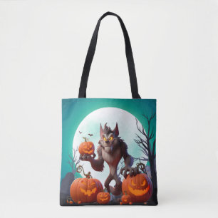 Tote Bag loup-garou et citrouilles d'Halloween