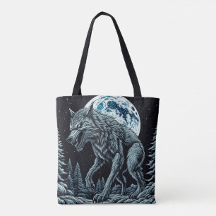 Tote Bag Loup-garou vintage devant la Pleine lune