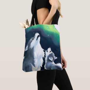 Tote Bag Loup mou et canard à Pleine lune