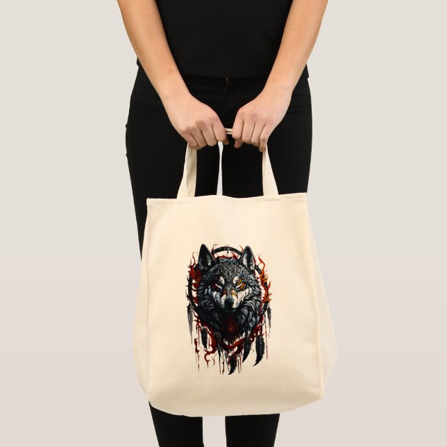 Tote Bag Loup Mystique avec Attrape-Rêves (Devant (produit))