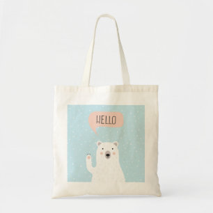 Tote Bag L'ours polaire mignon dans la neige dit Bonjour
