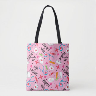Tote Bag Love a Nurse Art rose avec Nurse Motifs