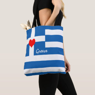 Tote Bag Love Greece & Heart, drapeau grec, voyage /sports 