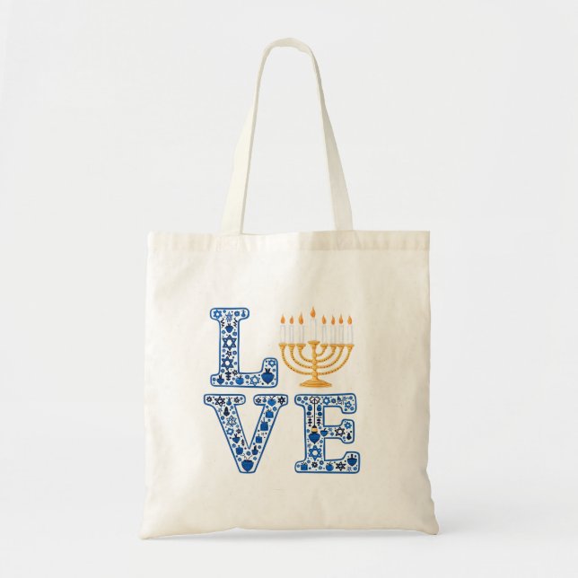 Tote Bag Love Hanoukka Jewish Holiday Menorah (Devant)