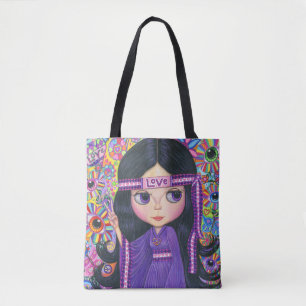 Tote Bag Love Headband Hippie Girl Peace Sign Cute