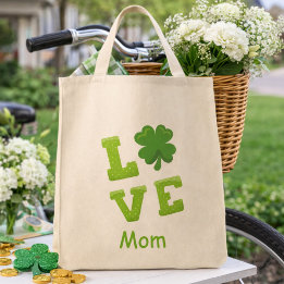 Tote Bag Love Mom Green Block Lettres St patrick Holiday