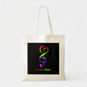 Tote Bag Love peace music hippie treble clef
