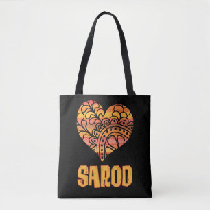 Tote Bag Love Sarod Orange Mandala Heart Musique indienne