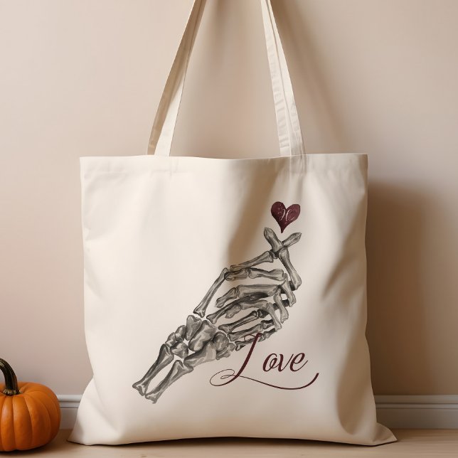 Tote Bag Love Script Gothique Squelette Coeur Monogramme (Créateur téléchargé)