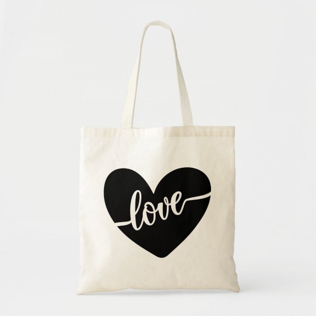 Tote Bag Love Script Typographie Coeur noir Valentine's (Devant)
