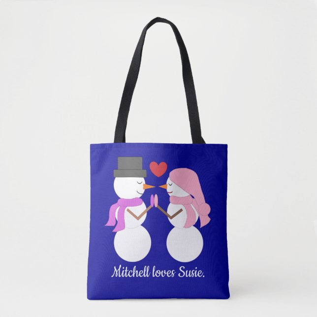 Tote Bag Love & Snowpeople : Bleu foncé (Devant)