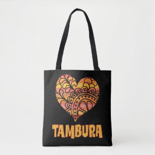 Tote Bag Love Tambura Orange Mandala Heart Musique indienne