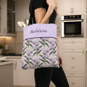 Tote Bag Lovely Purple Lilacs sur Vintage Ecru