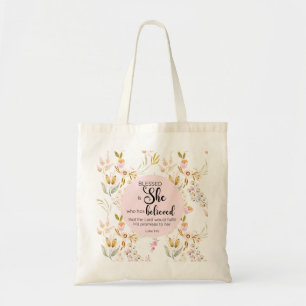 Tote Bag Luc 1:45 Béni est Elle Aquarelle Rose Floral