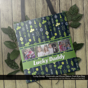 Tote Bag "Lucky Daddy" Shamrock Clover Motif Photo bleue