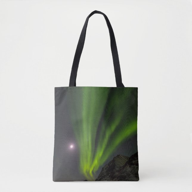 Tote Bag Lumière du Nord | Haukland Beach Island Norvège (Devant)
