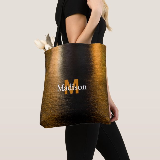 Tote Bag Lumières Abstraites mer brillant en bronze Monogra (De près)