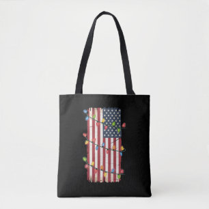 Tote Bag Lumières de Noël Drapeau USA Patriotique Vétéran N