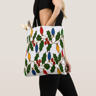 Tote Bag Lumières de Noël et houx en cloisonné d'art