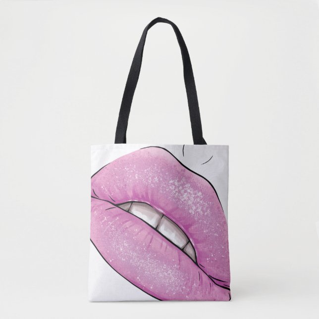 Tote Bag Luminaire rose de la lèvre avec dents (Devant)