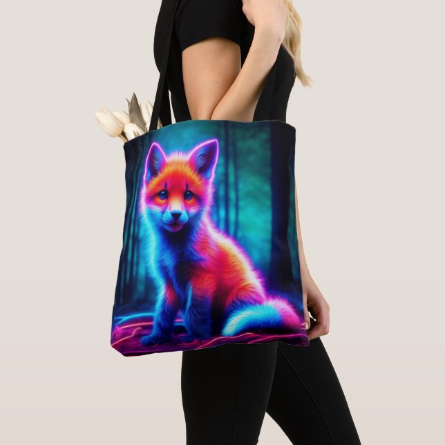 Tote Bag Luminescent renard animal profond bois foncé (De près)