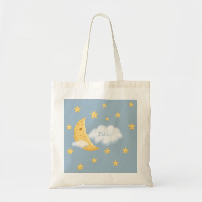 Tote Bag Lune Cheesy & Étoiles Fluffy Personnalisé Cloud bl (Devant)
