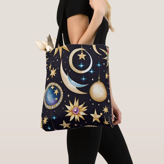 Tote Bag Lune Et Étoiles Céleste (De près)