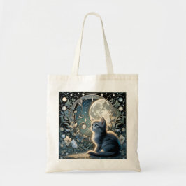 Tote Bag Lune Kitten Bleue Nuit Art Nouveau