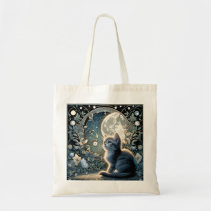 Tote Bag Lune Kitten Bleue Nuit Art Nouveau