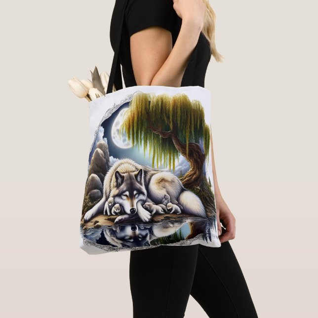 Tote Bag Lune Sérénité Un Loup Slumpteur (De près)