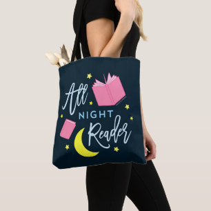 Tote Bag Lune Stars et livres roses Tous Lecteur de Nuit