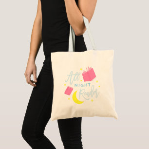 Tote Bag Lune Stars et livres roses Tous Lecteur de Nuit