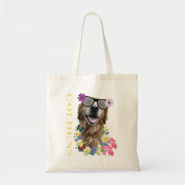 Tote Bag Lunettes de soleil à fleurs Golden Retriever (Devant)