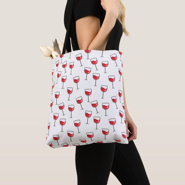 Tote Bag Lunettes de vin rouge Motif sur blanc (De près)