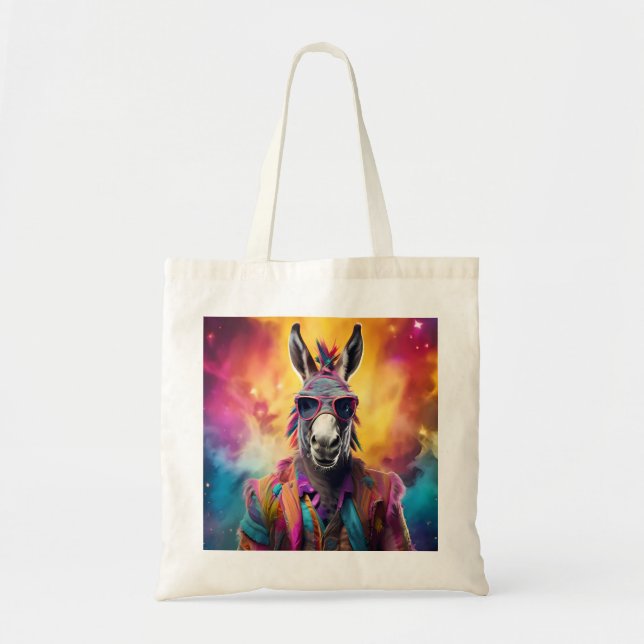 Tote Bag Lunettes roses d'âne, cheveux arc-en-ciel (Devant)