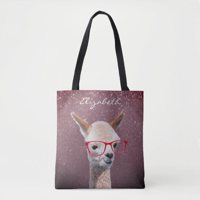 Tote Bag Lunettes Rouge Alpaca, Parties scintillant Lavdr T (Devant)
