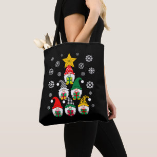 Tote Bag Lutins de Noël Arbre Étoile Cadeaux Flocons de nei