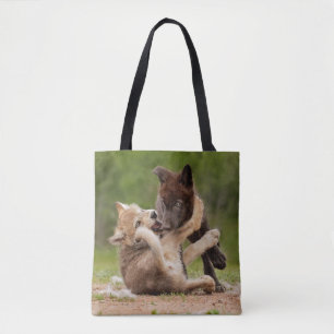 Tote Bag Luttes de louveteaux gris
