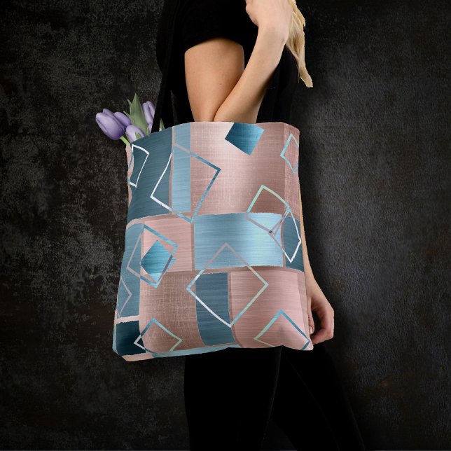 Tote Bag Luxe Abstrait | Blush Rose Gold et Turquoise Géomé (Créateur téléchargé)